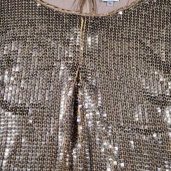 🔺️Ecru Gold Sequin Flowy Sleeveless Top XLarge - Picture 5 of 9
